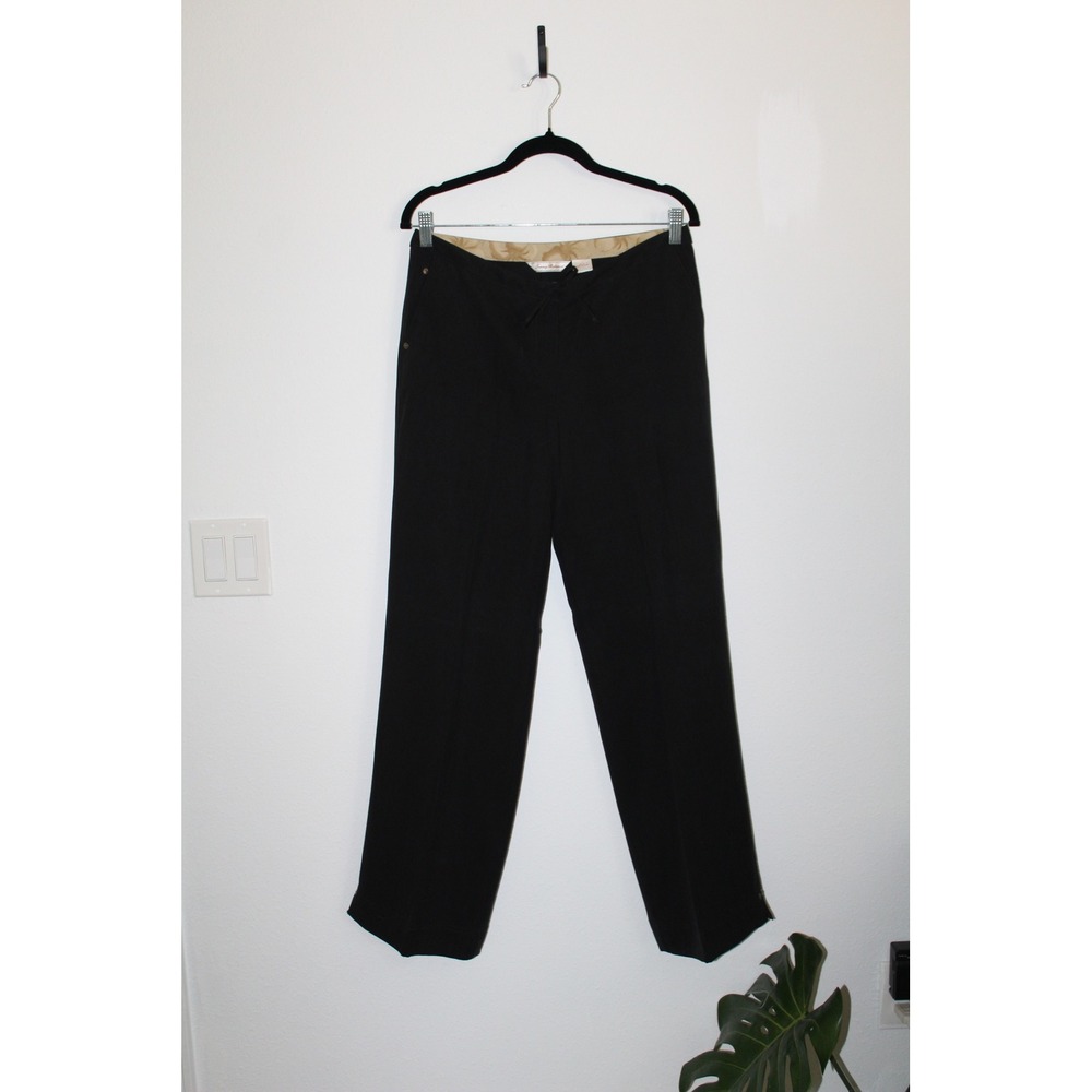 VTG Tommy Bahama 100% Silk Black Wide Leg Drawstring Pants Size 6 Cool Girl